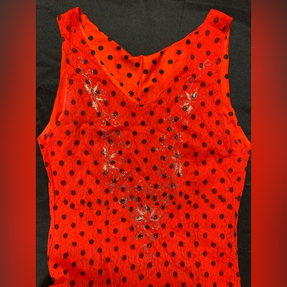 Size M Red with black polka dots tiered ruffles flamenco,salsa,tango party dress - Picture 3 of 9